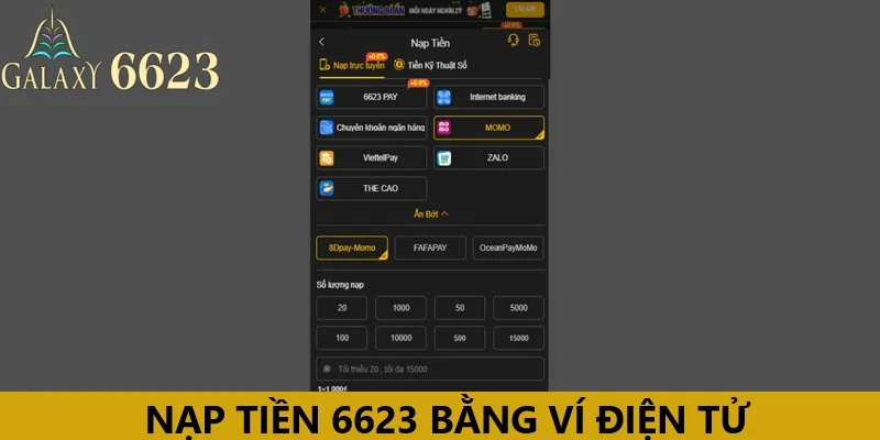 Nạp tiền 6623 qua ví điện tử